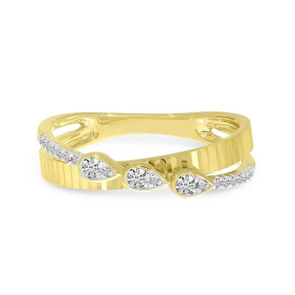 COLOR MERCHANTS  Diamond Fluted Crossover Ring, 14KT Yellow Gold, 0.19CTTW Round, Size 7  RM11377 Barnes Jewelers Goldsboro, NC