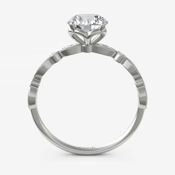 NALEDI  Milgrain Bezel Set Diamond Engagement Ring Semi-Mount, 14KT White Gold, Holds 1.00CT Round Center, 6.5MM, 0.12CTTW Round, Color: G/H, Clarity: Image 2 Barnes Jewelers Goldsboro, NC