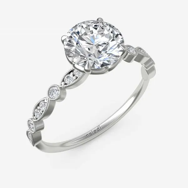 NALEDI  Milgrain Bezel Set Diamond Engagement Ring Semi-Mount, 14KT White Gold, Holds 1.00CT Round Center, 6.5MM, 0.12CTTW Round, Color: G/H, Clarity: Barnes Jewelers Goldsboro, NC