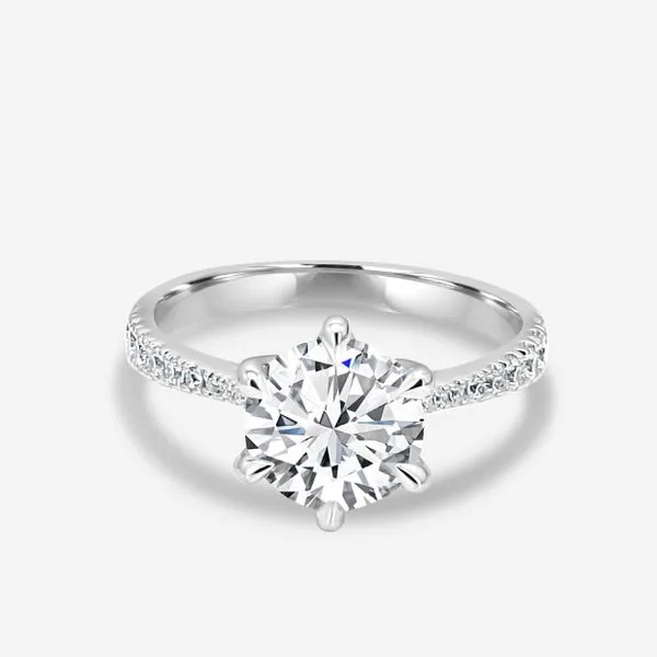 NALEDI  Graduated Prong Set Diamond Shank with Six Prong Trellis Head Engagement Ring Semi-Mount, 14KT White Gold, Holds 2.00CT Round Center, 8.2MM, 0 Barnes Jewelers Goldsboro, NC