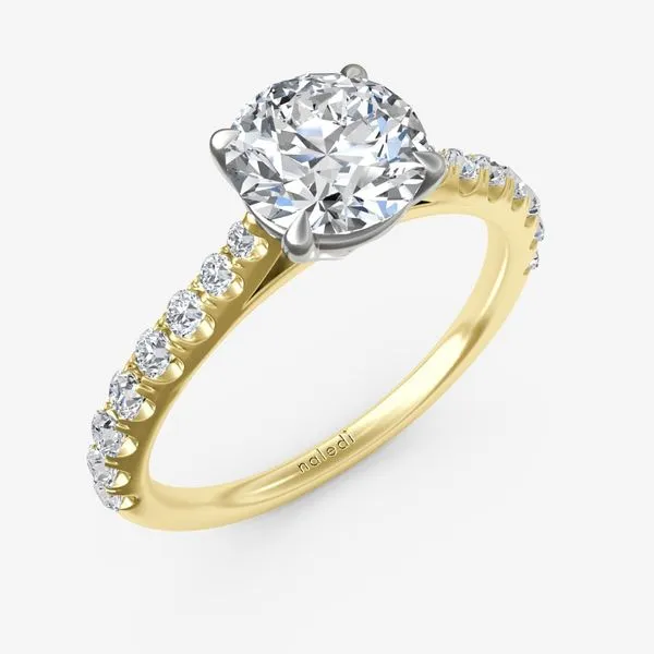 NALEDI  Graduated Prong Set Diamond Engagement Ring Semi-Mount, 14KT Yellow and White Gold, Holds 1.89CT Round Center, 8MM, 0.42CTTW Round, Color: G/H Barnes Jewelers Goldsboro, NC