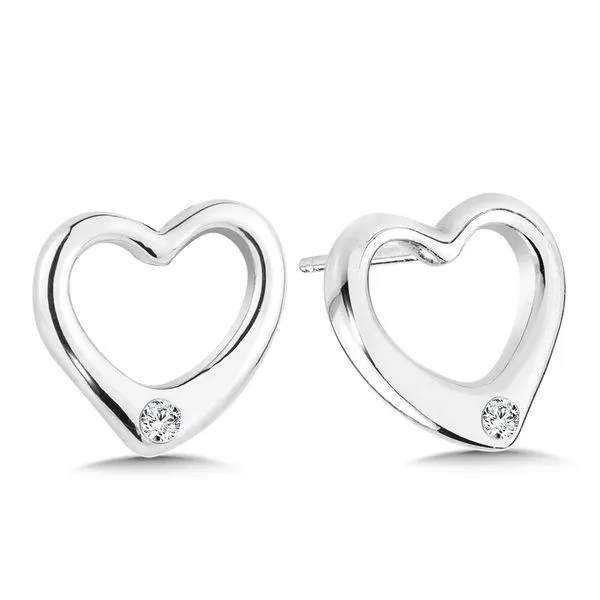 SDC  Diamond Heart Stud Earrings, Sterling Silver, Rhodium, 0.04CTTW Round  ESD012-W Barnes Jewelers Goldsboro, NC
