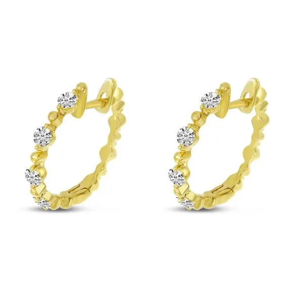 COLOR MERCHANTS  Beaded Diamond Hoop Earrings, 14KT Yellow Gold, 0.50CTTW Round  E10824 Barnes Jewelers Goldsboro, NC