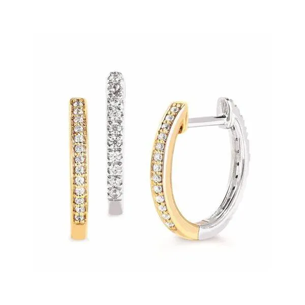 OSTBYE  Reversible Diamond Huggie Hoop Earrings, 14KT Yellow and White Gold, 0.26CTTW Round  OE21A60 Barnes Jewelers Goldsboro, NC