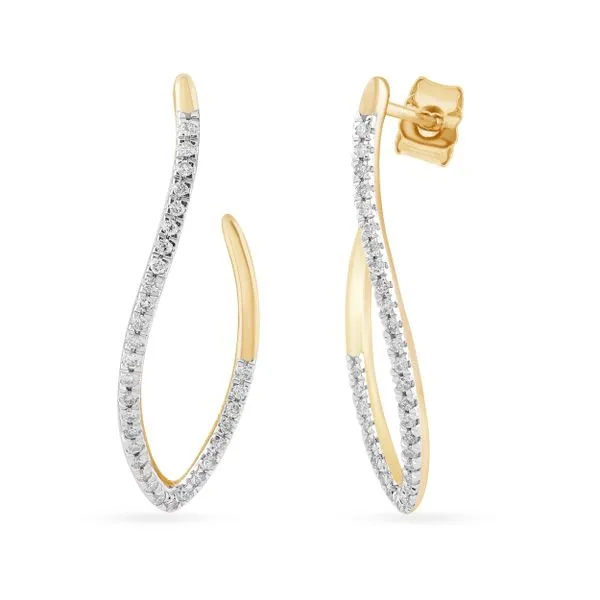 AMERICAN RING SOURCE  Curved Diamond J Hoop Earrings, 14KT Yellow Gold, 0.22CTW Round  ER1998 Barnes Jewelers Goldsboro, NC