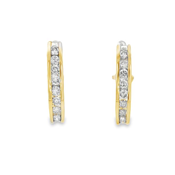 Channel Set Diamond J Hoop Earrings | 14KT Yellow Gold | Barnes Jewelers Goldsboro NC Barnes Jewelers Goldsboro, NC