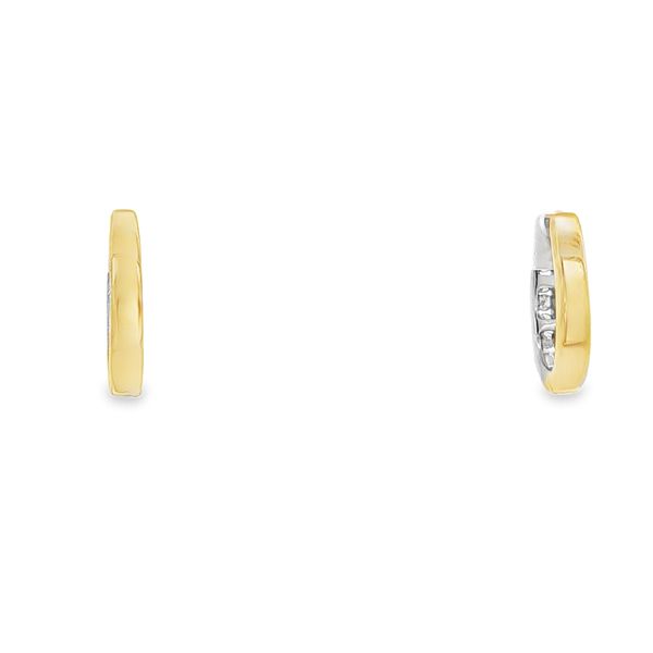 Reversible Diamond Huggie Hoop Earrings | 14KT Two-Tone Gold | Barnes Jewelers Goldsboro NC Image 2 Barnes Jewelers Goldsboro, NC