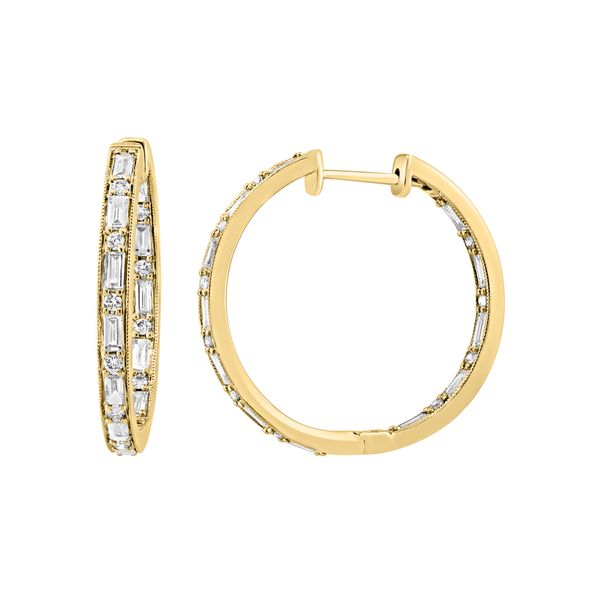 Diamond In & Out Hoop Earrings | 14KT Yellow Gold | Barnes Jewelers Goldsboro NC Barnes Jewelers Goldsboro, NC