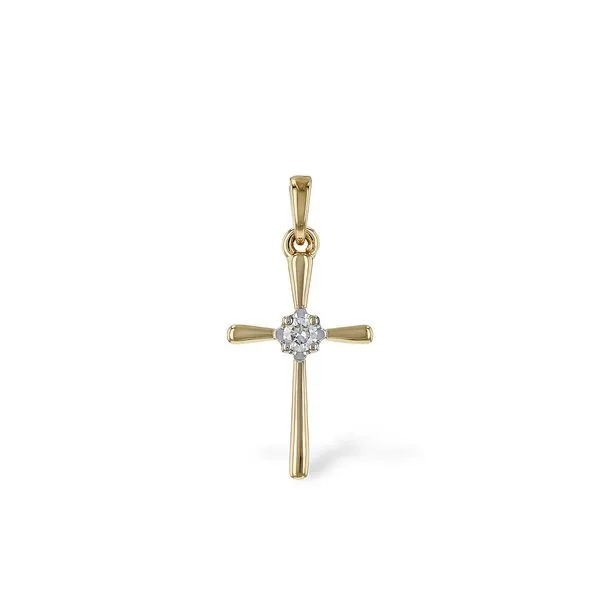 ALLISON KAUFMAN  Diamond Cross Pendant, 14KT Yellow Gold, 0.05CT Round Diamond  P6545 Barnes Jewelers Goldsboro, NC