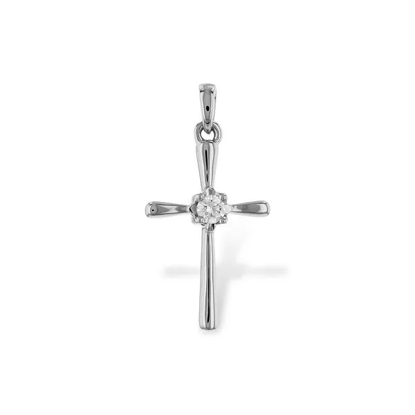 ALLISON KAUFMAN  Diamond Cross Necklace, 14KT White Gold, 0.10CTTW Round Diamond  P6546 Barnes Jewelers Goldsboro, NC