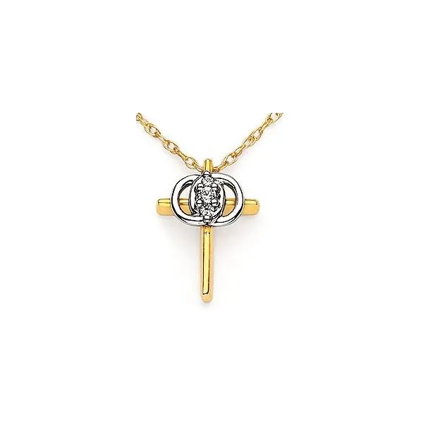 Two Tone 14K Christian Marriage Symbol Pendant Length 18 With One 0.03Ct Round G/H I1 Diamond And 2=0.03Tw Round G/H I1 Diamonds Barnes Jewelers Goldsboro, NC