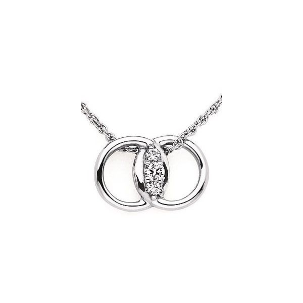 White14 Karat .12Ct.Tw Diamond Marriage Symbol Pendant Length 18 With One 0.06Ct Round G/H I1 Diamond And 2=0.06Tw Round G/H I1  Barnes Jewelers Goldsboro, NC