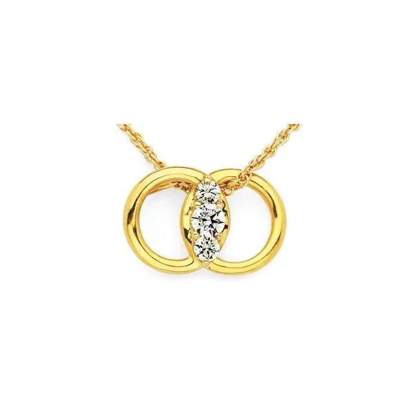 14K Yellow Diamond Marriage Symbol Pendant 0.12tw With One 0.06Ct Round G/H I1 Diamond And 2=0.06Tw Round G/H I1 Diamonds, Rope  Barnes Jewelers Goldsboro, NC