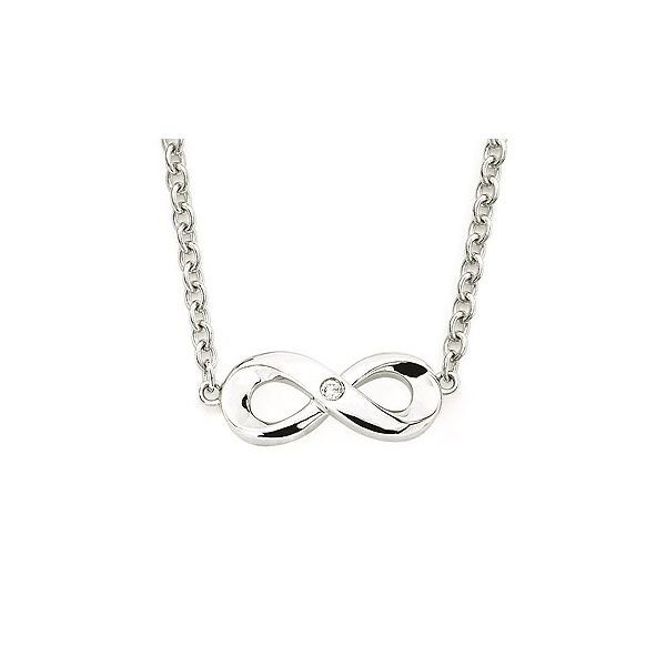 Petite Infinity Necklace, Rhodium Sterling Silver w/ .01 Ct. Diamond.  Rolo Chain 16