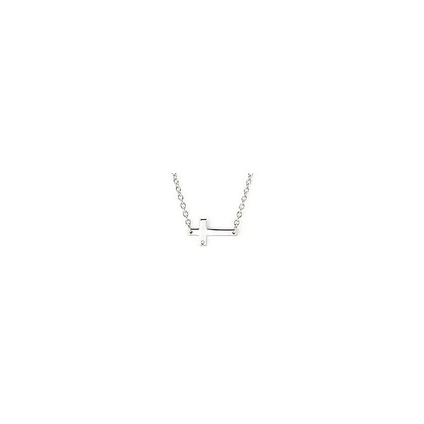 Rhodium Sterling Silver Sideways Cross Necklace  w/  .01 Ct. Diamond 16