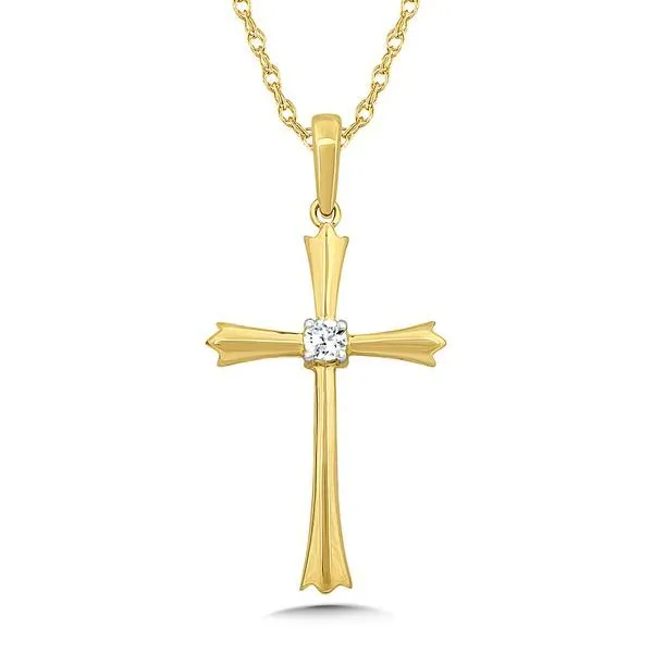 SDC  Diamond Cross Necklace, 10KT Yellow Gold, 0.05CTTW Round, 18