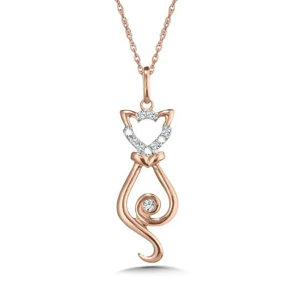 SDC  Cat Outline Diamond Necklace, 10KT Rose Gold, 0.05CTTW Round, 18