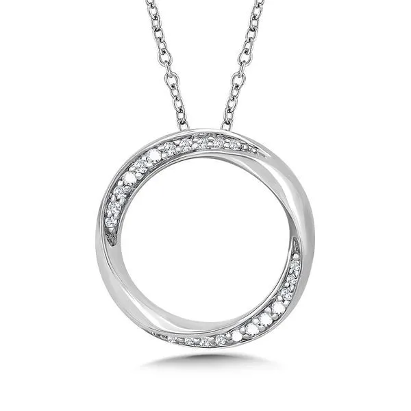 SDC  Circle Diamond Necklace, Sterling Silver, Rhodium, 0.10CTTW Round, 18