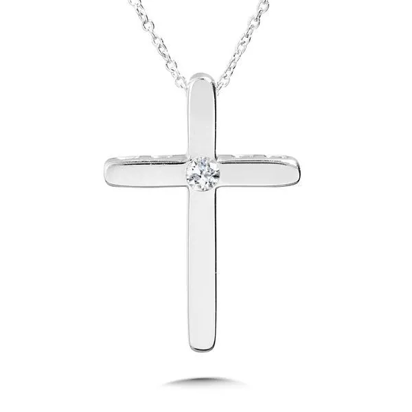 SDC  Diamond Cross Necklace, Sterling Silver, Rhodium, 0.03CTTW Round, 18