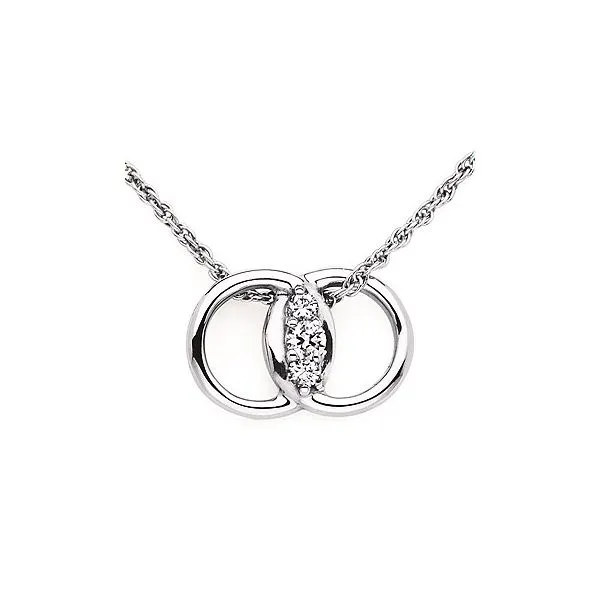Rhodium Sterling Silver Diamond Marriage Symbol Pendant w/ 0.05tw diiamonds. Rope Chain 18