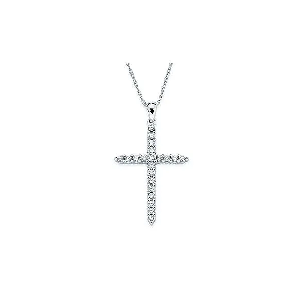 OSTBYE  Prong Set Diamond Cross Necklace, 14KT White Gold, 0.25CTTW Round, Color: G/H, Clarity: I1, 18