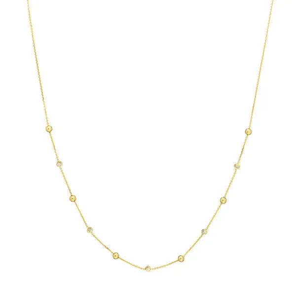 MIDAS  Diamond and Beaded Station Necklace, 14KT Yellow Gold, 0.06CTTW Round Diamonds, 3MM Beads, 18