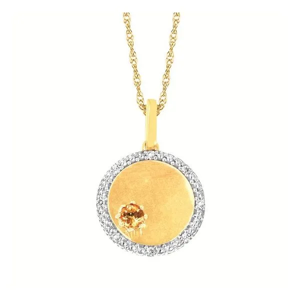 OSTBYE  Citrine and Diamond Disc Necklace, 10KT Yellow Gold, 0.04CTTW Round Diamonds, November, Engraveable, 18