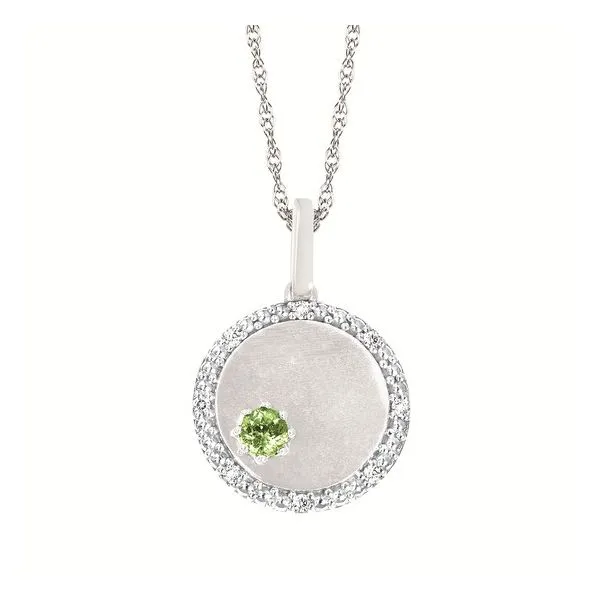 OSTBYE  Peridot and Diamond Disc Necklace, 10KT White Gold, 0.04CTTW Round Diamonds, August, Engraveable, 18