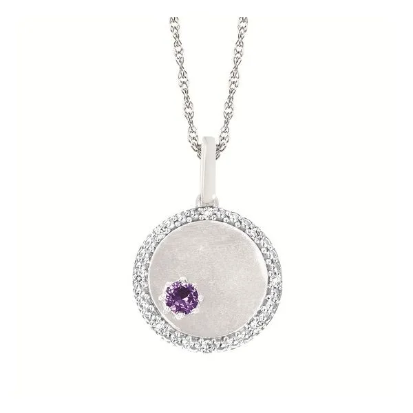 OSTBYE  Amethyst and Diamond Disc Necklace, 10KT White Gold, 0.04CTTW Round Diamonds, February, Engraveable, 18