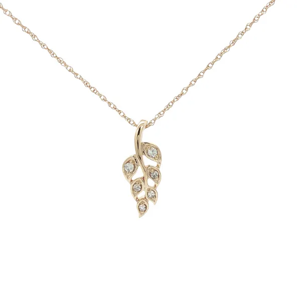JEWELEX  Diamond Leaf Necklace, 10KT Yellow Gold, 0.05CTTW Round Diamonds, 18