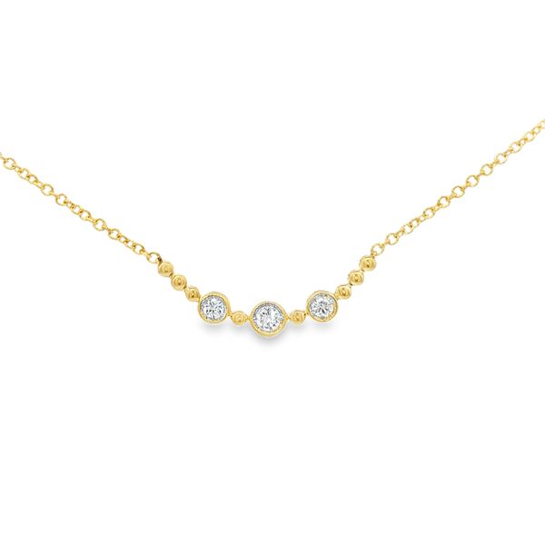 Bezel Set Three Stone Diamond Bar Necklace | 14KT Yellow Gold | Barnes Jewelers Goldsboro NC Barnes Jewelers Goldsboro, NC