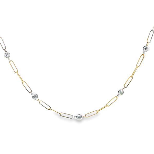 Diamond Paperclip Station Necklace | 14KT Two-Tone Gold | Barnes Jewelers Goldsboro NC Barnes Jewelers Goldsboro, NC