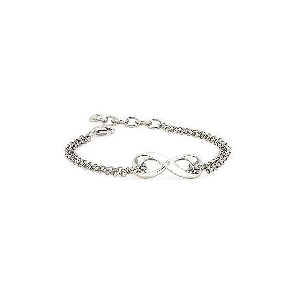 Infinity Bracelet,  Rhodium  Sterling Silver w/ .01 Ct. Diamond. Rolo Chain. Length  6.5 