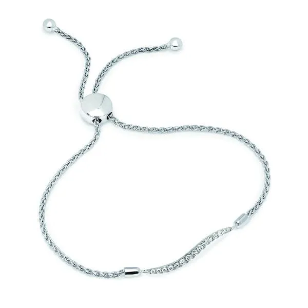 OSTBYE  Curved Bar Diamond Bolo Bracelet, Sterling Silver, Rhodium, 0.20CTTW Round, Adjustable  OR17A07 Barnes Jewelers Goldsboro, NC