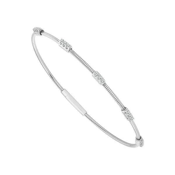 IDD  Diamond Triple Station Flex Bangle, 14KT White Gold, 0.20CTTW Round, 6.75