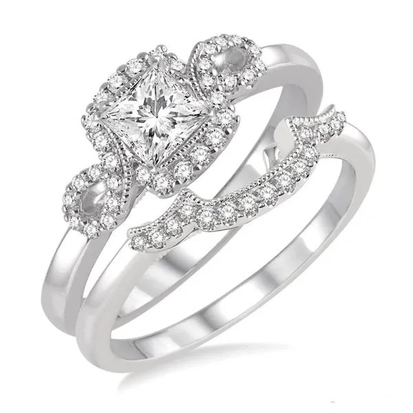 14K White Diamond Wedding Set. One Engagement Ring And One Wedding Band. With One Princess Cut Diamond .20Ct And 0.27 Total Weig Barnes Jewelers Goldsboro, NC