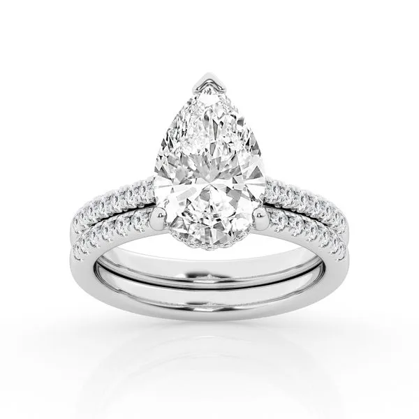 MERCURY RING  Lab Grown Pear Hidden Halo Diamond Engagement Ring and Wedding Band, 14KT White Gold, 2.03CT Pear Center, Color: G, Clarity: VS1, 2.49CT Barnes Jewelers Goldsboro, NC