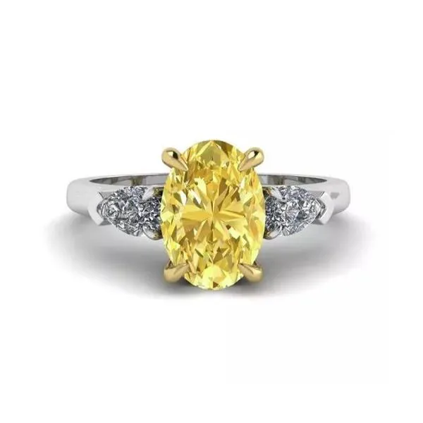 MERCURY RING  Yellow Lab Grown Diamond Three Stone Ring, 14KT White and Yellow Gold, 2.00CT Oval Fancy Yellow, 0.23CTTW Pears, Size 7  LGD-JOR6620X8-G Barnes Jewelers Goldsboro, NC