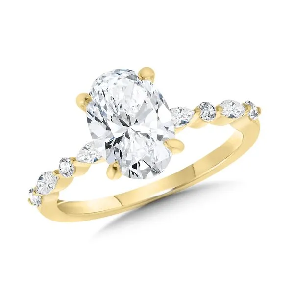 SDC  Oval Lab Grown Diamond Hidden Halo Engagement Ring with Shared Prong Diamond Shank, 14KT Yellow Gold, 3.07CT Oval Center, Color: D, Clarity: VVS2 Barnes Jewelers Goldsboro, NC