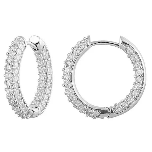 MERCURY RING  Lab Grown Diamond Pave Set Huggie Hoop Earrings, 14KT White Gold, 1.01CTTW Round, Color: G, Clarity: VS2  LGD-KE32377-GW3-MR Barnes Jewelers Goldsboro, NC