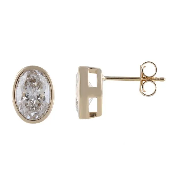 MERCURY RING  Oval Bezel Set Lab Grown Diamond Stud Earrings, 14KT Yellow Gold, 2.00CTTW, Color: G, Clarity: VS2  LGD-UDE01087-GY63 Barnes Jewelers Goldsboro, NC