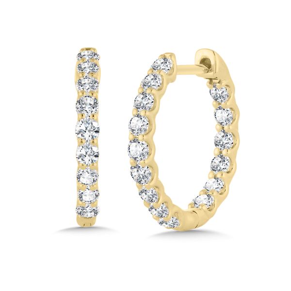 SDC Lab Grown Diamond Shared Prong In & Out Hoop Earrings | 14KT Yellow Gold | Barnes Jewelers Goldsboro NC Barnes Jewelers Goldsboro, NC