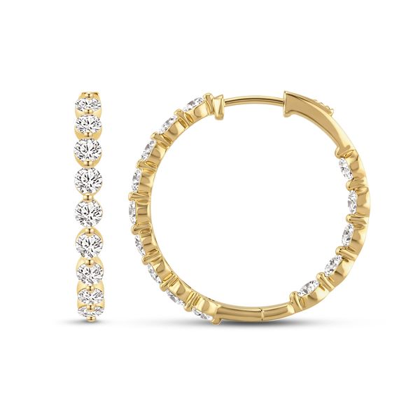 SDC Lab Grown Diamond Shared Prong In & Out Hoop Earrings | 14KT Yellow Gold | Barnes Jewelers Goldsboro NC Barnes Jewelers Goldsboro, NC