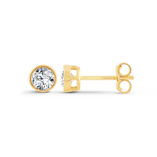 SDC Bezel Set Round Lab Grown Diamond Stud Earrings | 14KT Yellow Gold | Barnes Jewelers Goldsboro NC Barnes Jewelers Goldsboro, NC