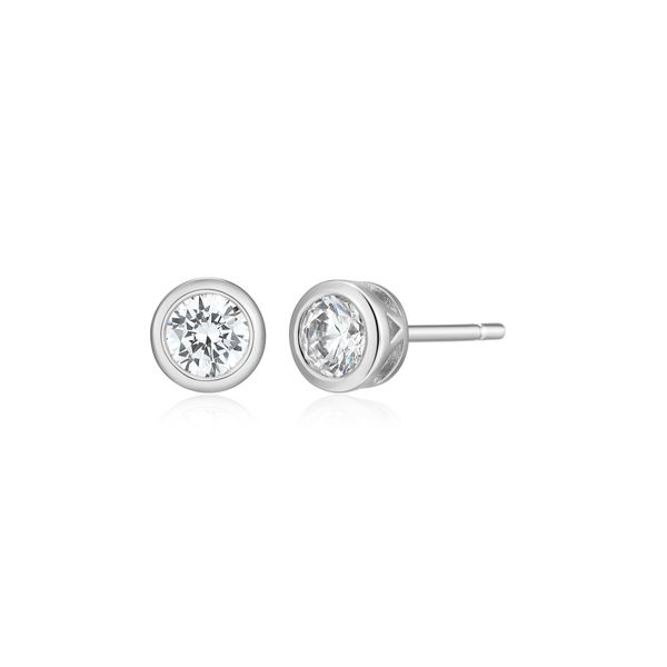 Monte Luna Bezel Set Lab Grown Diamond Stud Earrings | Rhodium-Plated Sterling Silver | Barnes Jewelers Goldsboro NC Barnes Jewelers Goldsboro, NC
