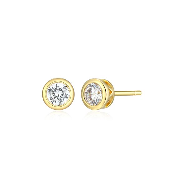 Monte Luna Bezel Set Lab Grown Diamond Stud Earrings | 14KT Gold Plated Sterling Silver | Barnes Jewelers Goldsboro NC Barnes Jewelers Goldsboro, NC