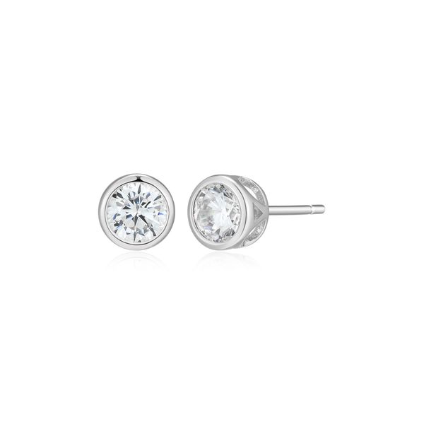 Monte Luna Bezel Set Lab Grown Diamond Stud Earrings | Rhodium-Plated Sterling Silver | Barnes Jewelers Goldsboro NC Barnes Jewelers Goldsboro, NC