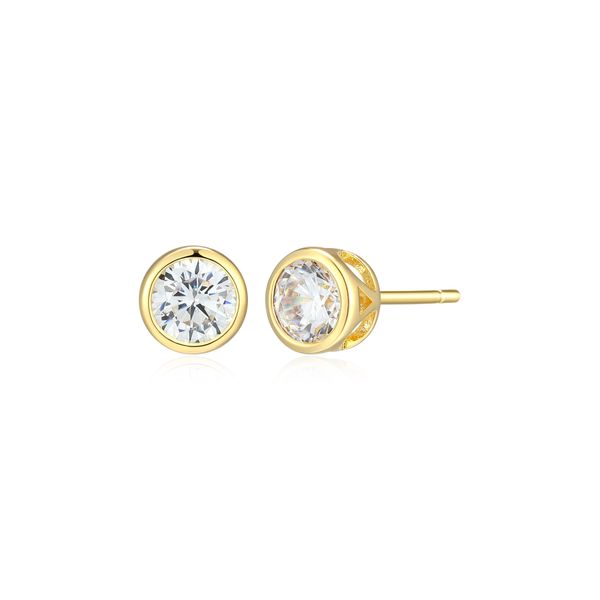 Monte Luna Bezel Set Lab Grown Diamond Stud Earrings | 14KT Gold Plated Sterling Silver | Barnes Jewelers Goldsboro NC Barnes Jewelers Goldsboro, NC