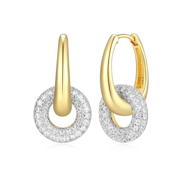 Monte Luna Lab Grown Diamond Pavé Puffed Circle Dangle Earrings | Two-Tone Sterling Silver | Barnes Jewelers Goldsboro NC Barnes Jewelers Goldsboro, NC