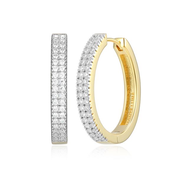 Monte Luna Double Row Lab Grown Diamond Medium Hoop Earrings | 14KT Gold Plated Sterling Silver | Barnes Jewelers Goldsboro NC Barnes Jewelers Goldsboro, NC